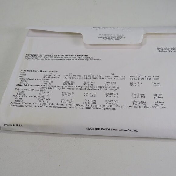 Kwik Sew 2257 Clothing Pattern Men's Sweats, Shorts, Sleep pants UNCUT S-XXL - Picture 4 of 7